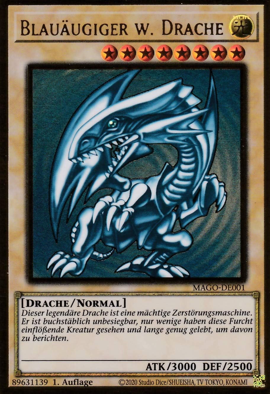 MAGO-DE001 - Blue-Eyed with Dragon - Premium Gold Rare - Reprint - German - Maximum Gold - with LMS Trading Fieldcenter Card Yugioh