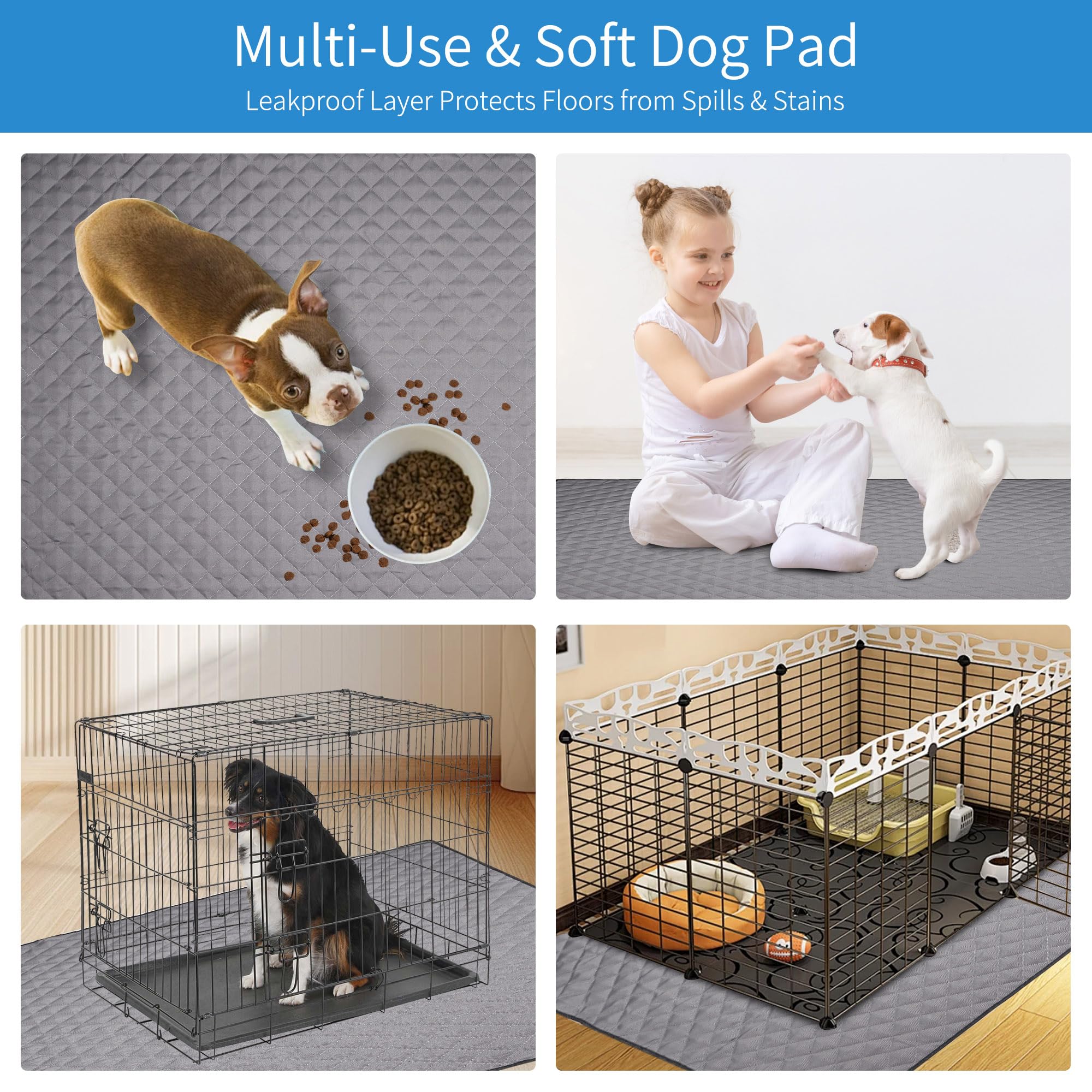 Wiederverwendbare Trainingsunterlage für Hunde, 165 x 122cm, Waschbare Welpenunterlage, Wasserdichter Boden, Trainingspad für Hunde, Schnell Absorbierend Urinierunterlage für Katze, Grau