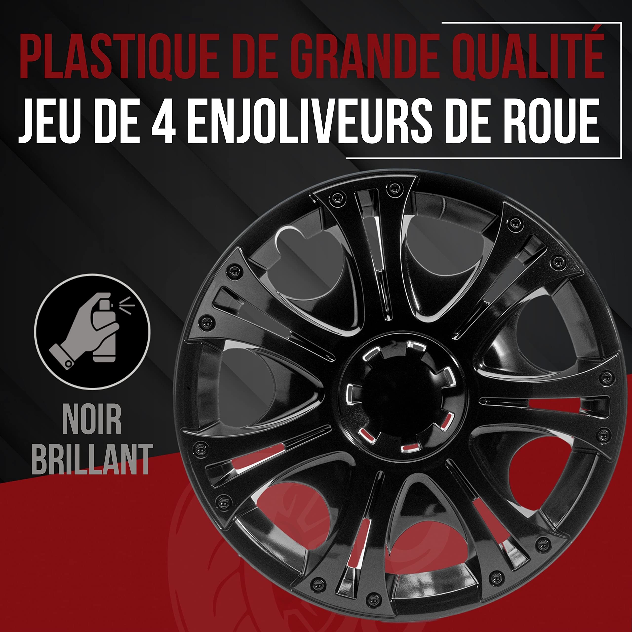 Albrecht 16 pouces noir enjoliveurs pour jantes en acier - Aruba enjoliveur de roue en plastique avec peinture en couches - Enjoliveurs dans l'emballage d'origine Albrecht - Fabriqué en UE