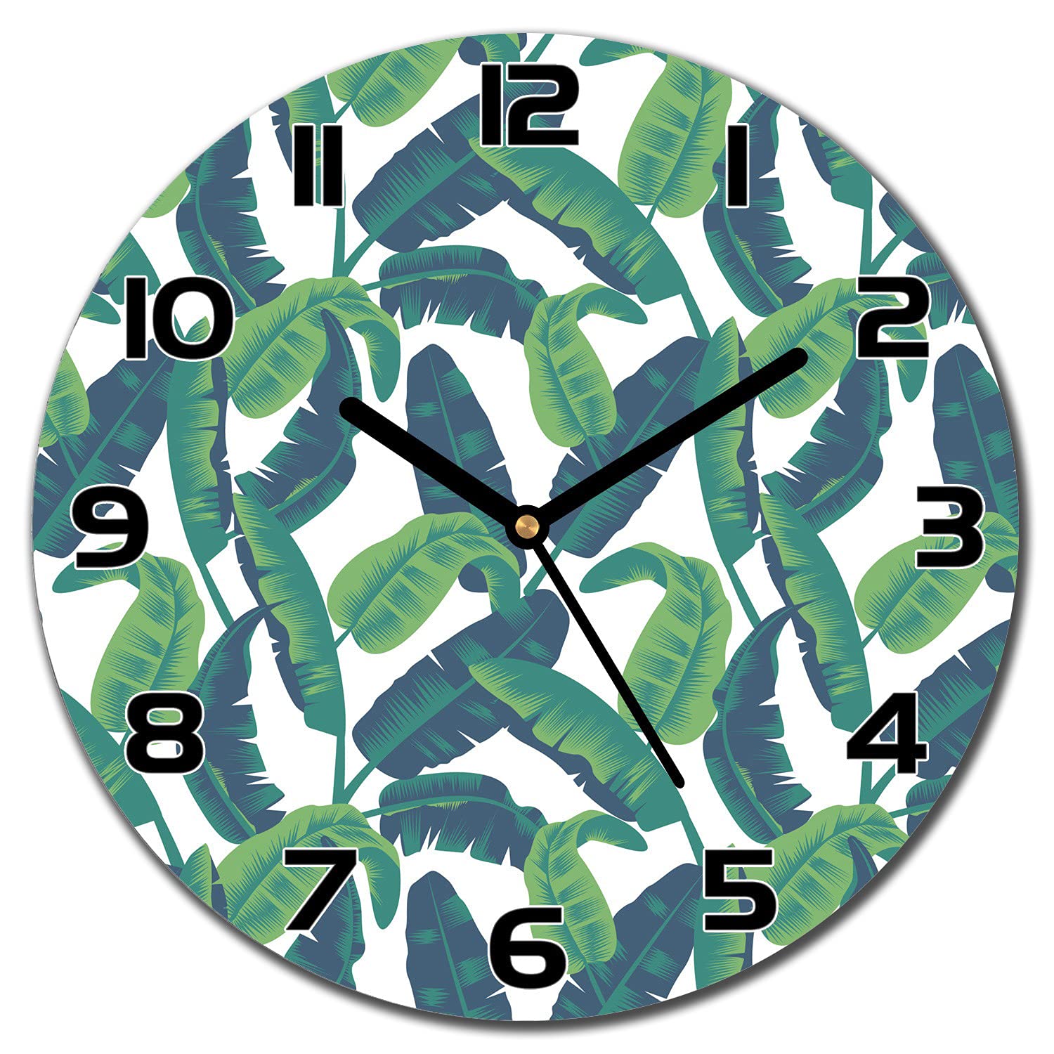 Horloge en verre anti rayure 30 cm cadran feuille de banane lisible
