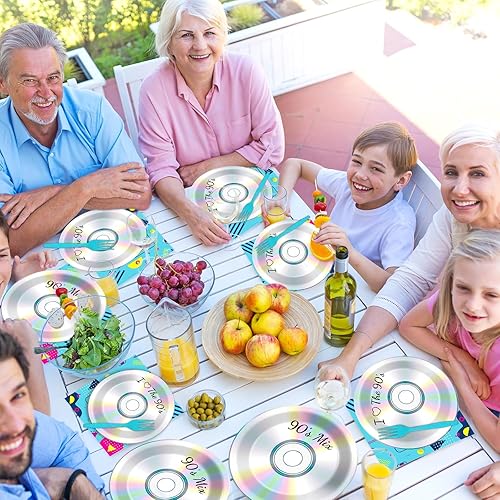 Miniatura 6 de Juego de 200 platos de fiesta de los años 90, servilletas de mezcla de CD de los 90 para decoración de fiestas temáticas retro de los 90, platos de
