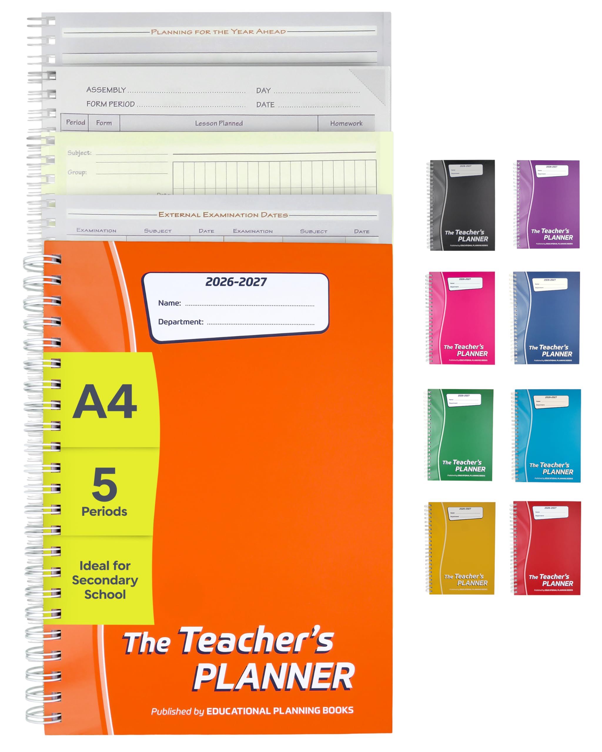 Educational Planning Books - The Teachers Planner 2026-2027 for Secondary School – A4 – Five Period Day – Page-a-Day & Undated, with Dedicated Pages for Year Planning, Exams, Marking and more (TP13-O)