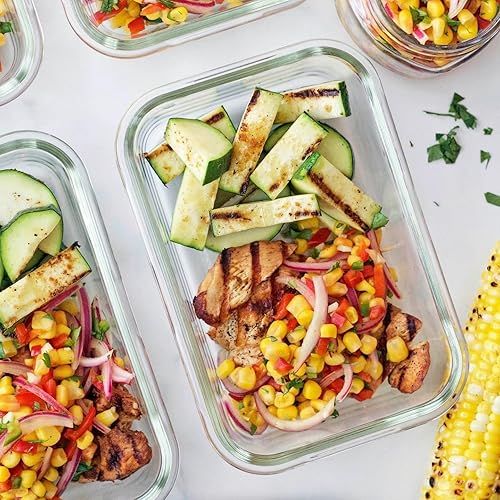 Miniatura 8 de Juego de 24 recipientes de vidrio para almacenamiento de alimentos y cuencos con tapas herméticas, a prueba de fugas, sin BPA, herméticas,