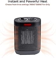 Vista 2 de Comfort Zone Compact Electric Space Heater for Indoor Use – 1500W Fan-Forced PTC Ceramic Heater with Adjustable Thermostat, 3 Heat Settings