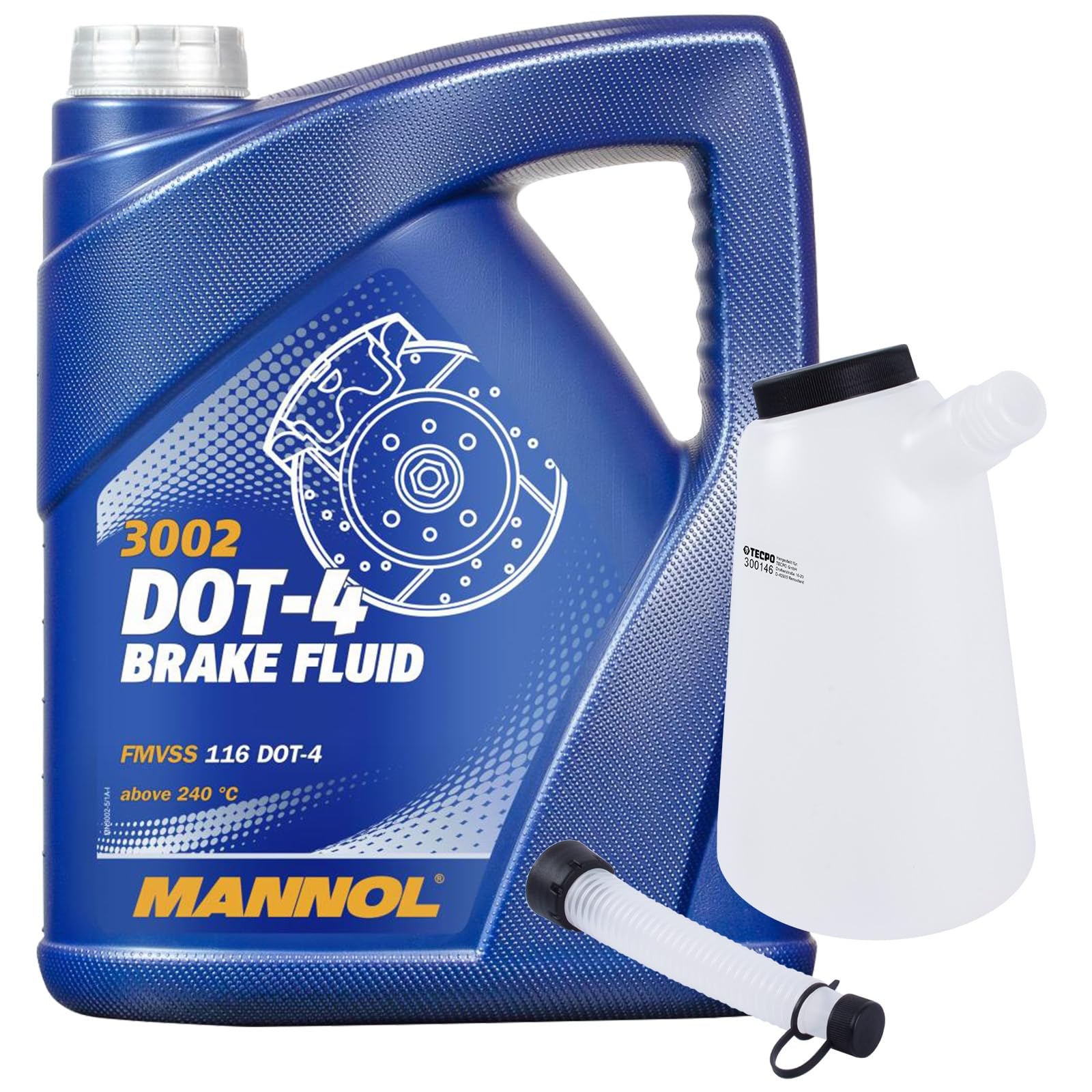 Bremsflüssigkeit DOT-4 Brake Fluid DOT4 Bremsen Flüssigkeit + Füllkanne Öl-Kanne mit Mess-Skala Ausgußrohr Schraubdeckel