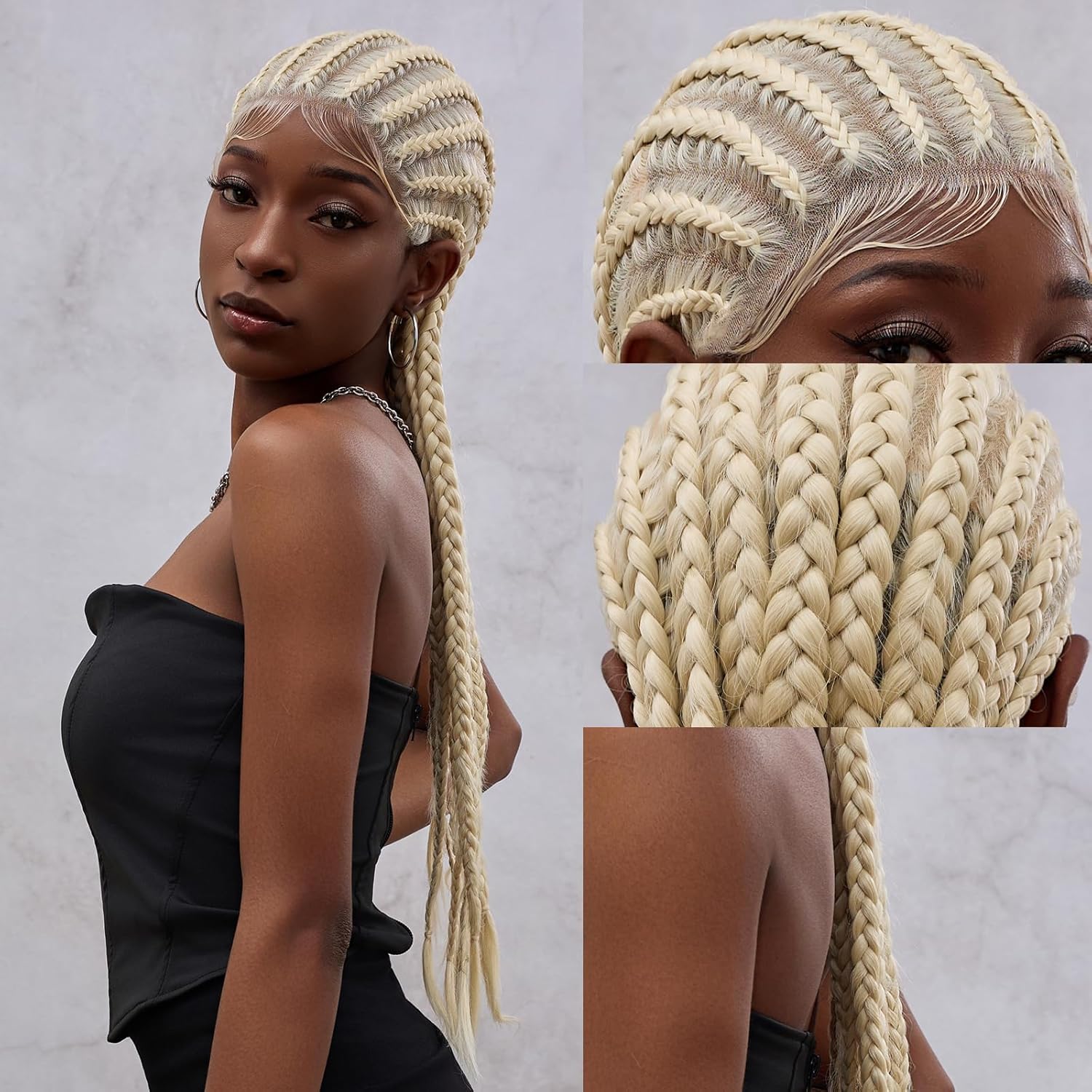 32in Glueless Long Pre Plucked Pre Cut Cornrow Braided Wigs for Black Women, Faux Locs Full Lace Front Passion Twist Crochet Human Hair Dreadlock Extensions Braiding Wigs (Blonde)(Blonde)