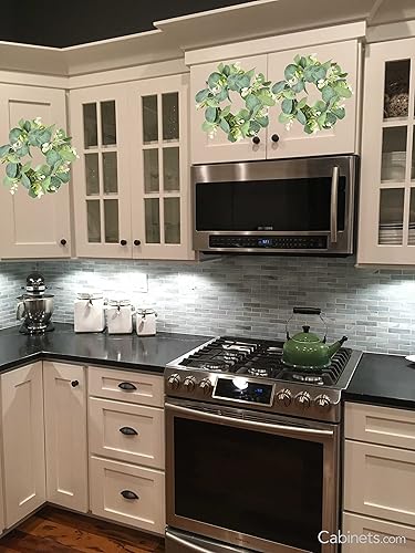 Miniatura 8 de LSKYTOP 4 coronas de eucalipto para gabinete de cocina, corona de vegetación artificial para decoración de puerta, pared, ventana, 9 pulgadasPC