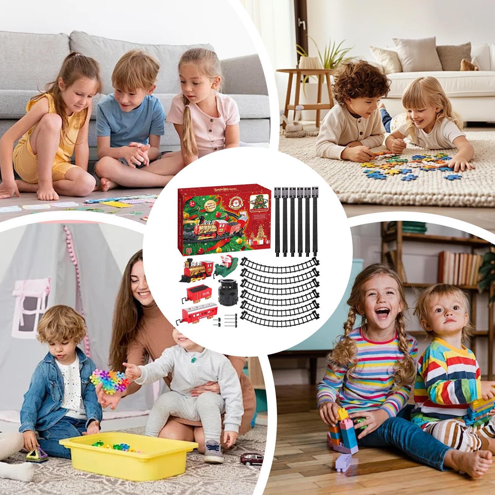 Pociąg Bożonarodzeniowy | Lokomotywa i Tor Dekoracja | Zestaw Kolejki z Muzyką na Choinkę - Do Kominka, Sypialni, Zimowej Imprezy, Świąt, Urodzin, Dla Chłopców, Dziewczynek,