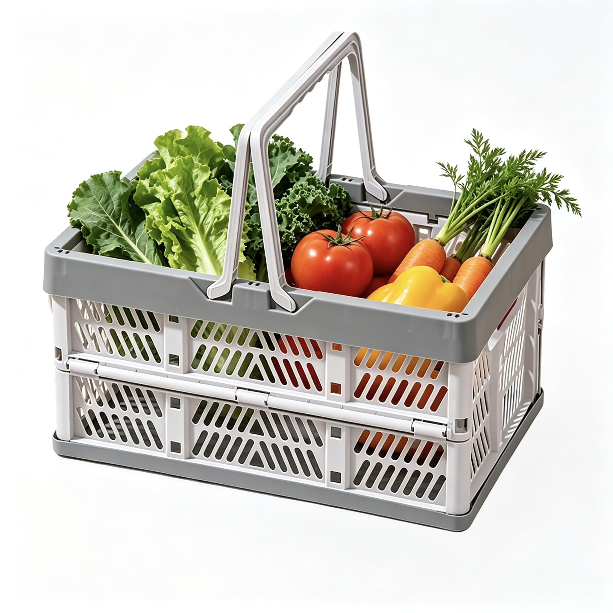 Collapsible Storage Crate, Large Capacity Plastic Foldable Basket with Handles Stackable Design, for Kitchen Bedroom Office Playroom Organization Space Saving Collapsible Crate for Home Use(Grey M)