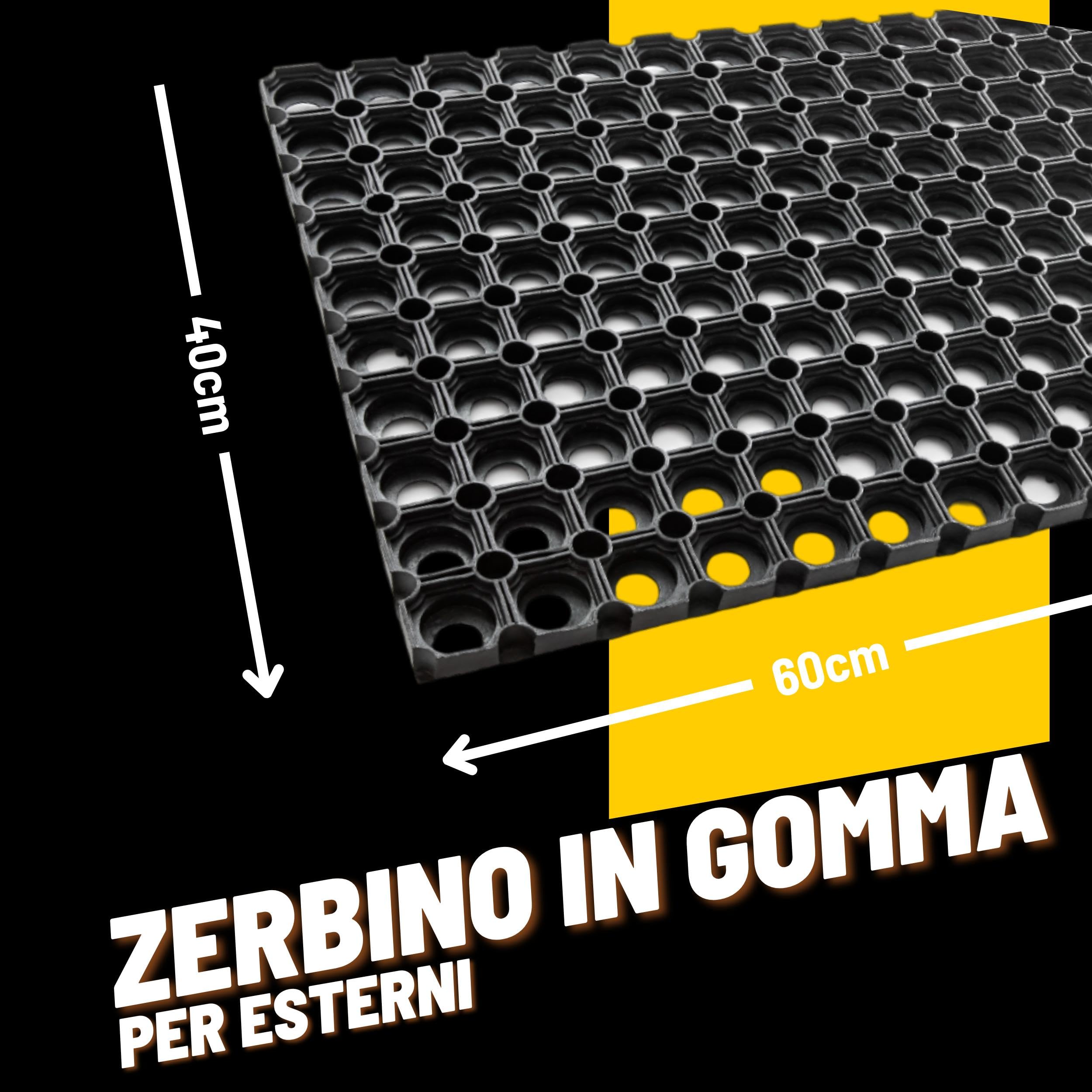 Zerbino Ingresso Esterno 100% Gomma - Zerbino Ingresso Esterno Gomma 60x40 cm Spessore 2,2 cm - Zerbino da Esterno Antipioggia - Tappeto Pulisci Scarpe da Esterno Nero
