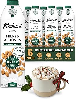 Elmhurst 1925 Unsweetened Almond Milk - 32 Ounce (Pack of 6) Dairy-Free,...
