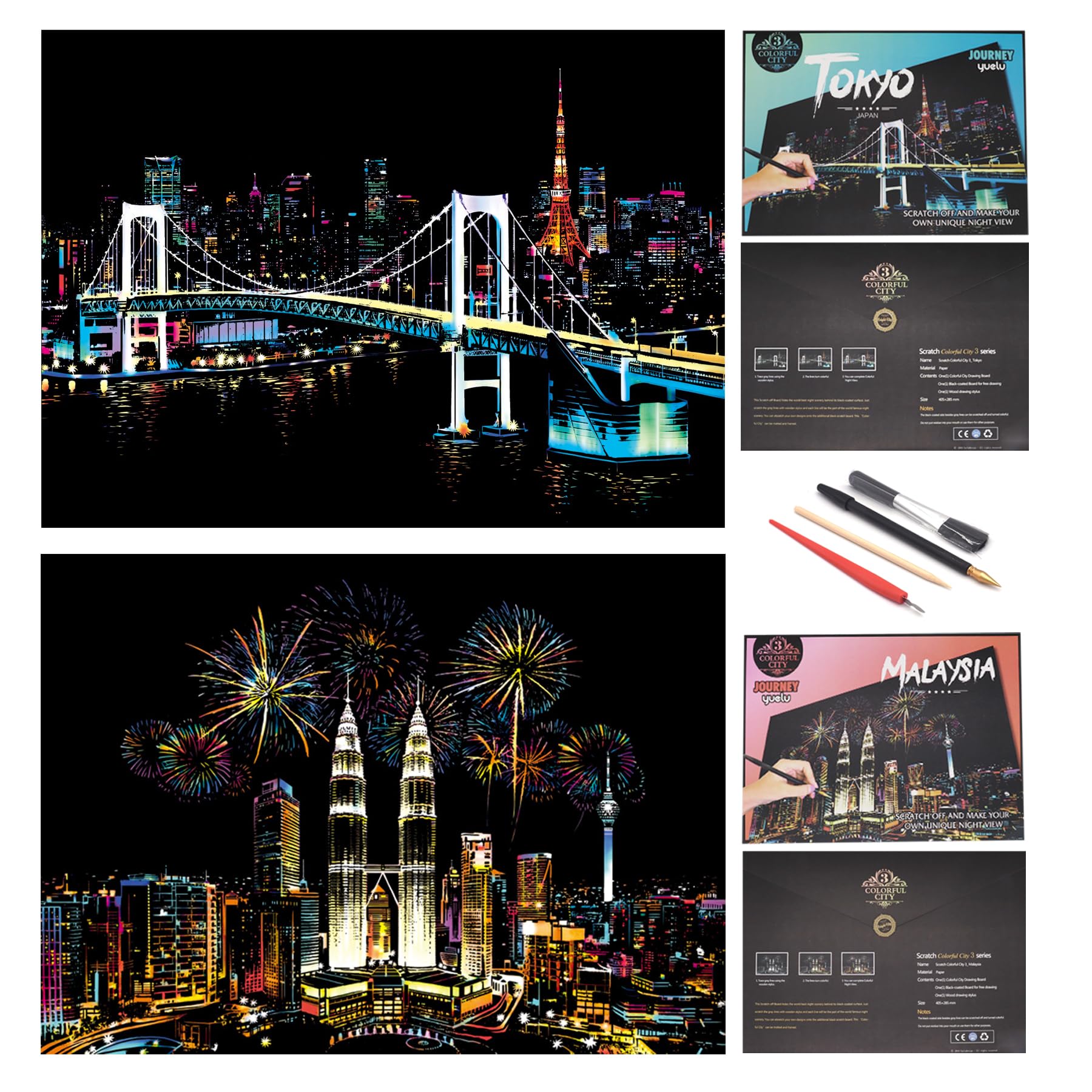 Scratch Rainbow Painting Art Paper Scratch &amp; Sketch Art for Adults,Scratch Painting Creative Gift foil Engraving Craft Set Sketch Pad DIY Scratchboard with 4 Tools,16''x11''(Asian Series)