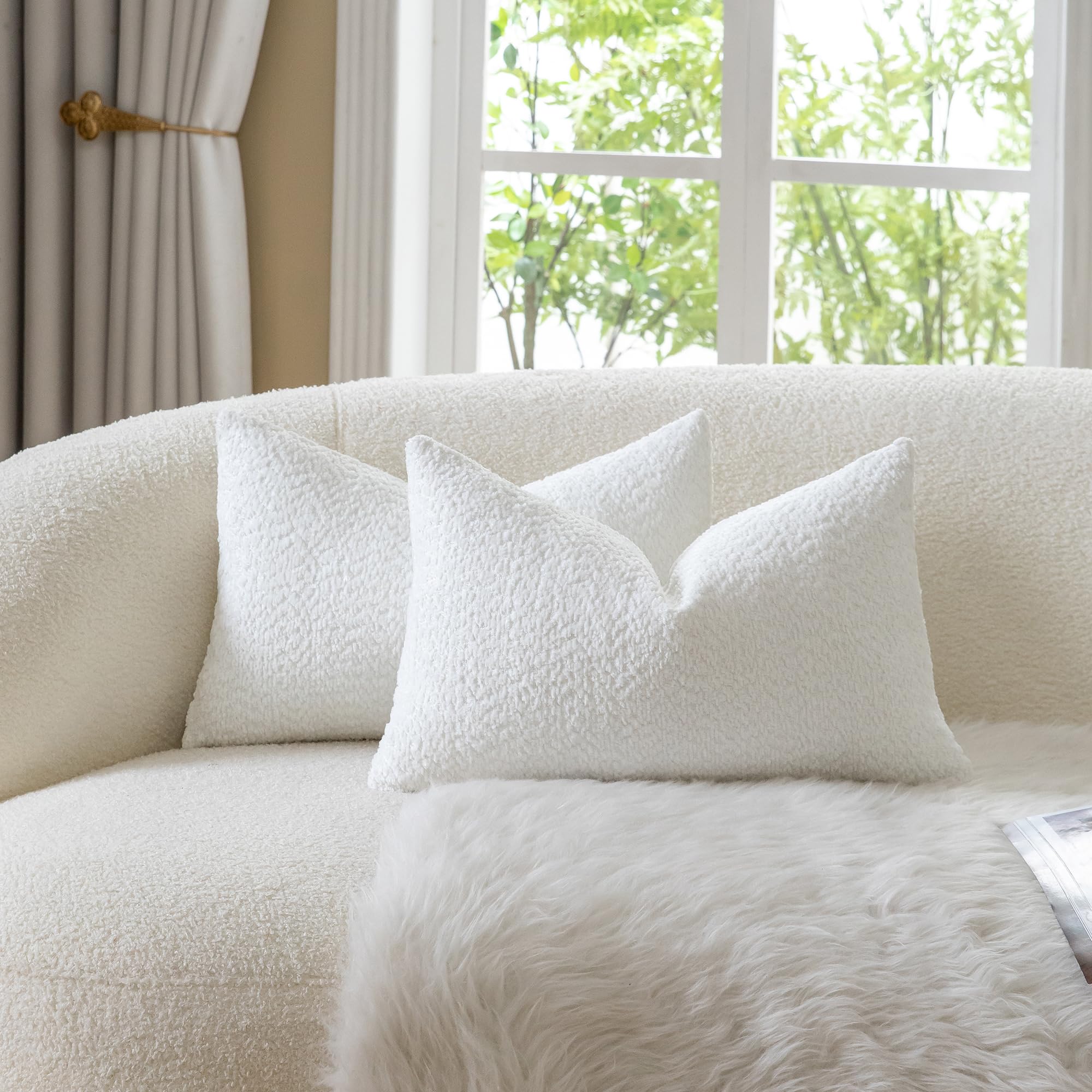 Housse de coussin en chenille épaisse Neelvin lot de 2 blanc 30x50 cm pour canapé