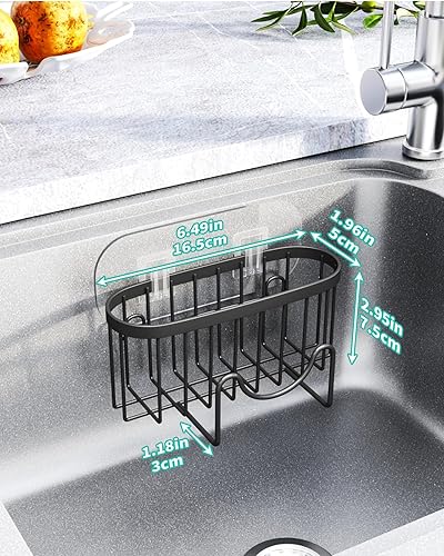 Miniatura 10 de HapiRm Organizador de fregadero de cocina adhesivo multifuncional con forma de M, 2 métodos de instalación, soporte para esponja de cocina,