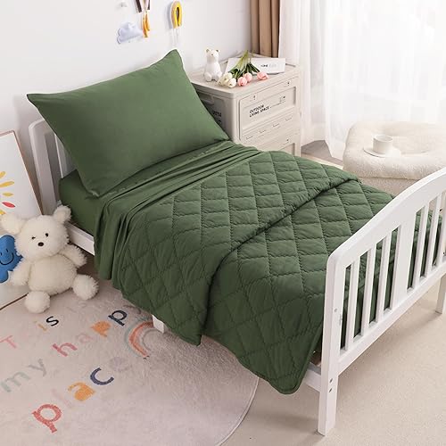 Vista 302 de NTBAY Juego de ropa de cama para niños pequeños, juego de ropa de cama suave y transpirable de 4 piezas para niños y niñas, incluye edredón