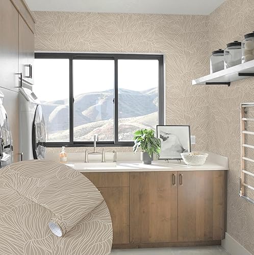 Miniatura 4 de Heroad Papel tapiz autoadhesivo de color marrón bohemio de 17.3 x 78.7 pulgadas, papel de pared a rayas, moderno, extraíble, autoadhesivo, para