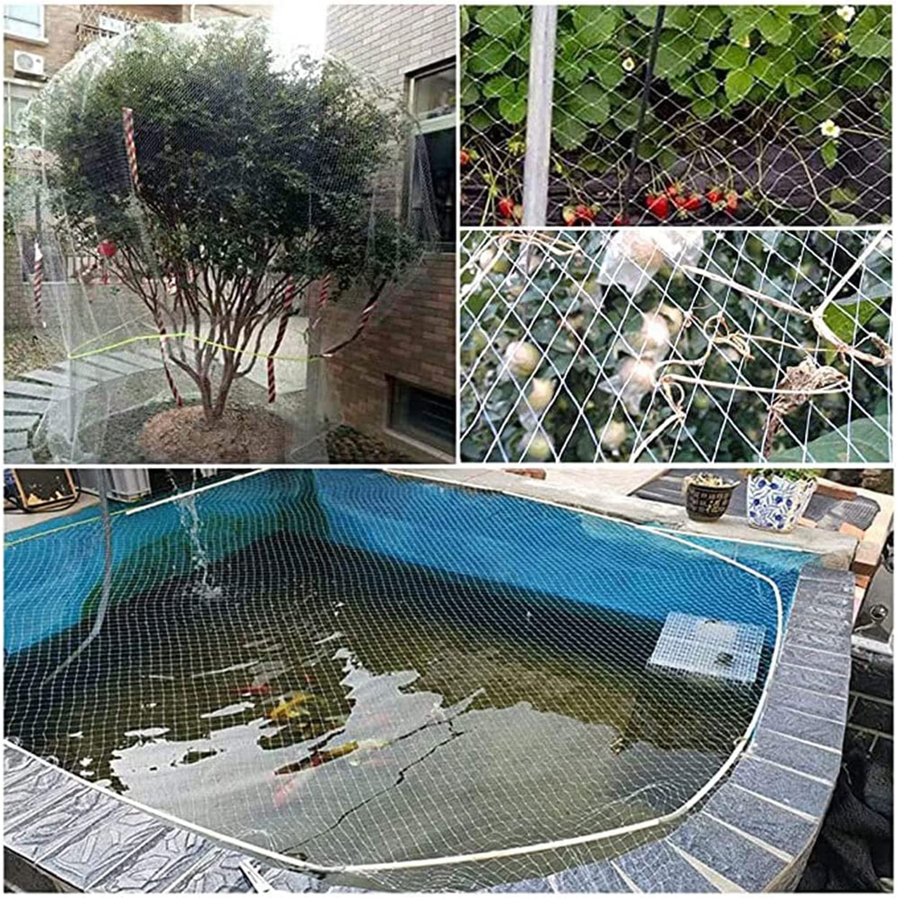 Rete per uccelli da giardino, rete anti-uccelli in nylon per stagno, protezione veterinaria, 7 m x 7 m, efficace deterrente per pioni, ideale per giardino, frutteto e colture