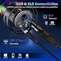 Vista 3 de JUOPIEA Kit de micrófono para juegos XLR/USB, micrófono dinámico para transmisión de podcasts, micrófono de PC con soporte de brazo Boom, luz RGB