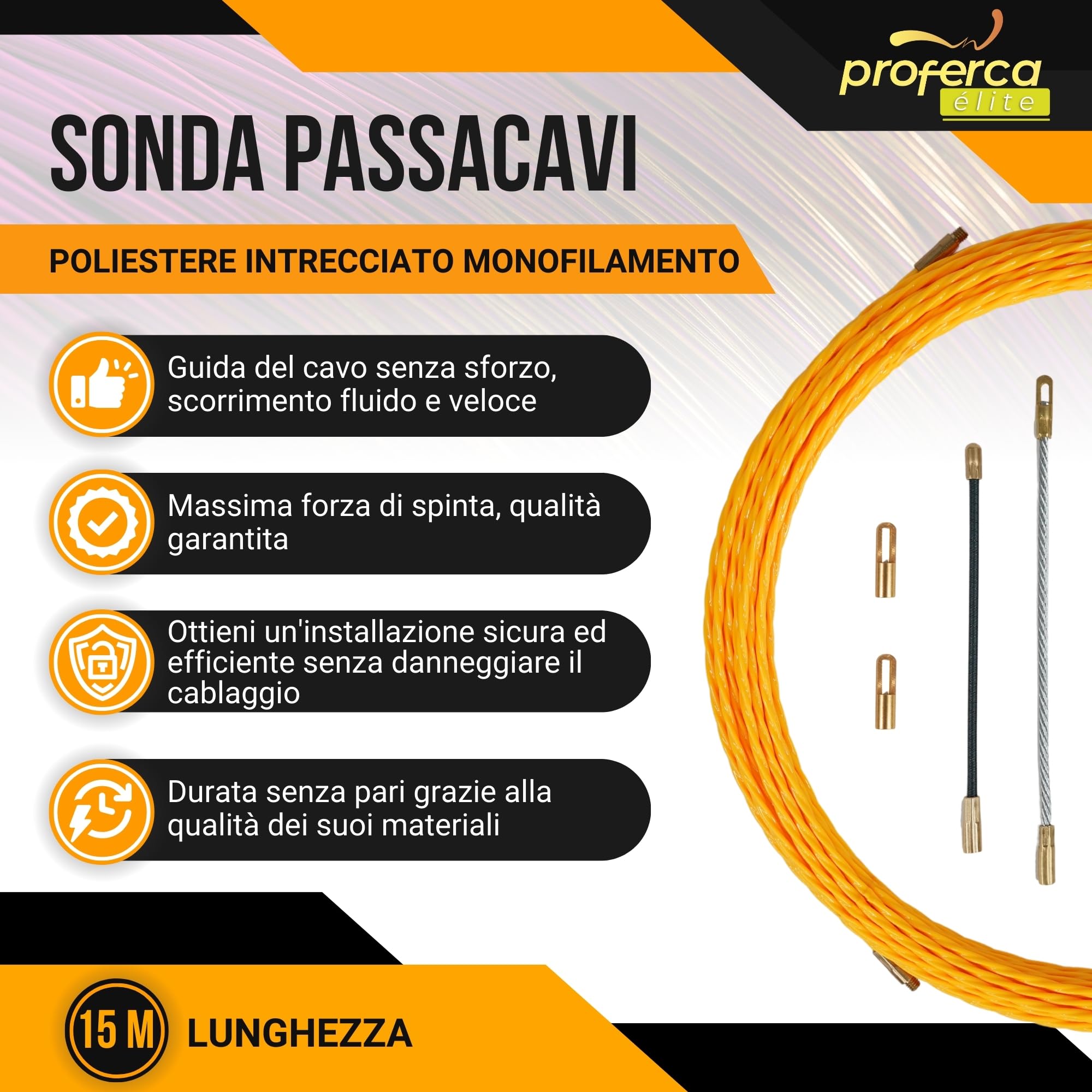 Sonda Passacavi Professionale 3mm 15 metri | Sonda Elettricista | Accessori Intercambiabili | Molla Elettricista