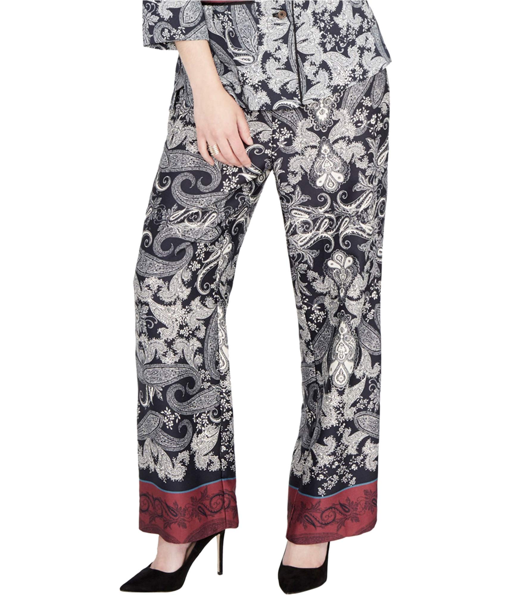 Rachel Roy Womens Paisley Casual Trouser Pants Black Large