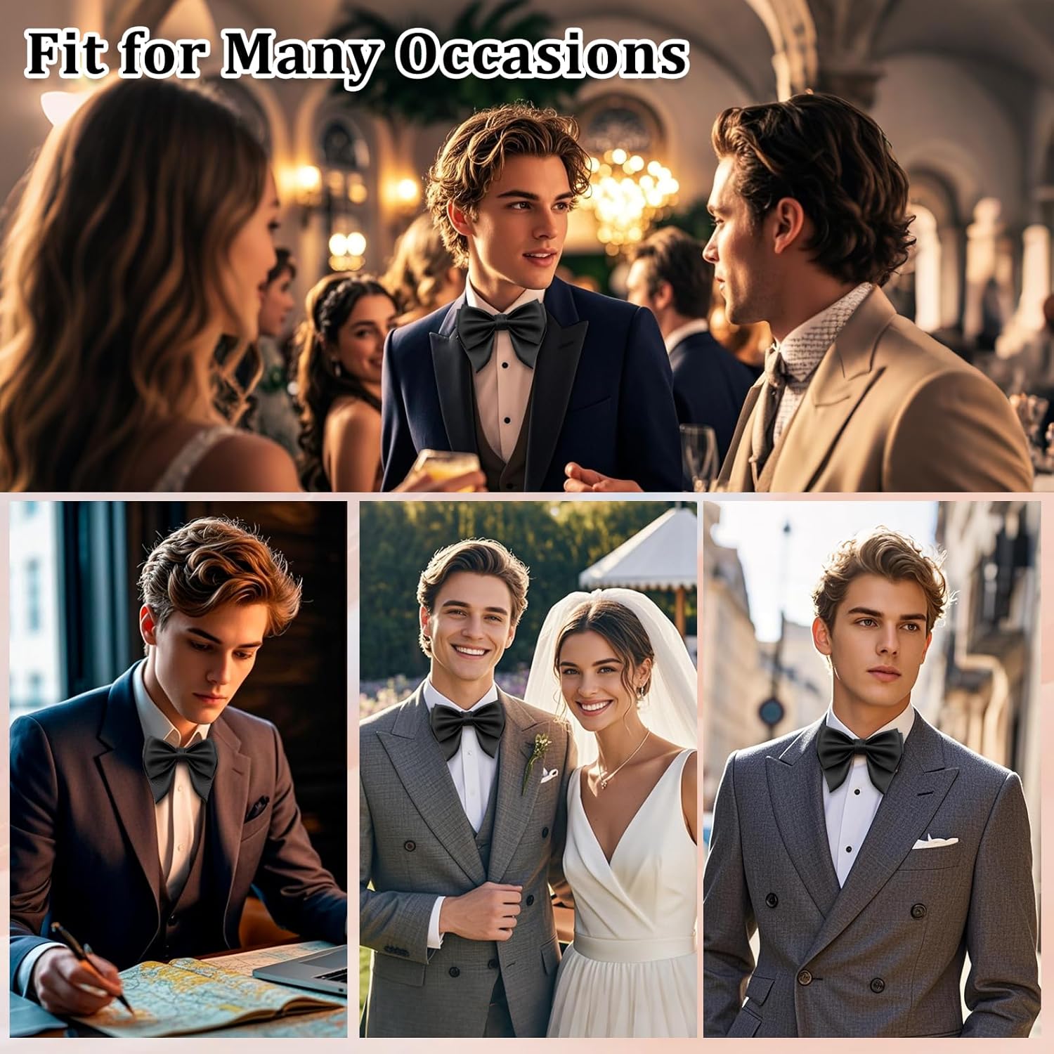 Oversized Bow Ties for Men, Adjustable Pre-tied Mens Bow Tie, Solid Color Bowties Men for Wedding Party Formal - Image 6