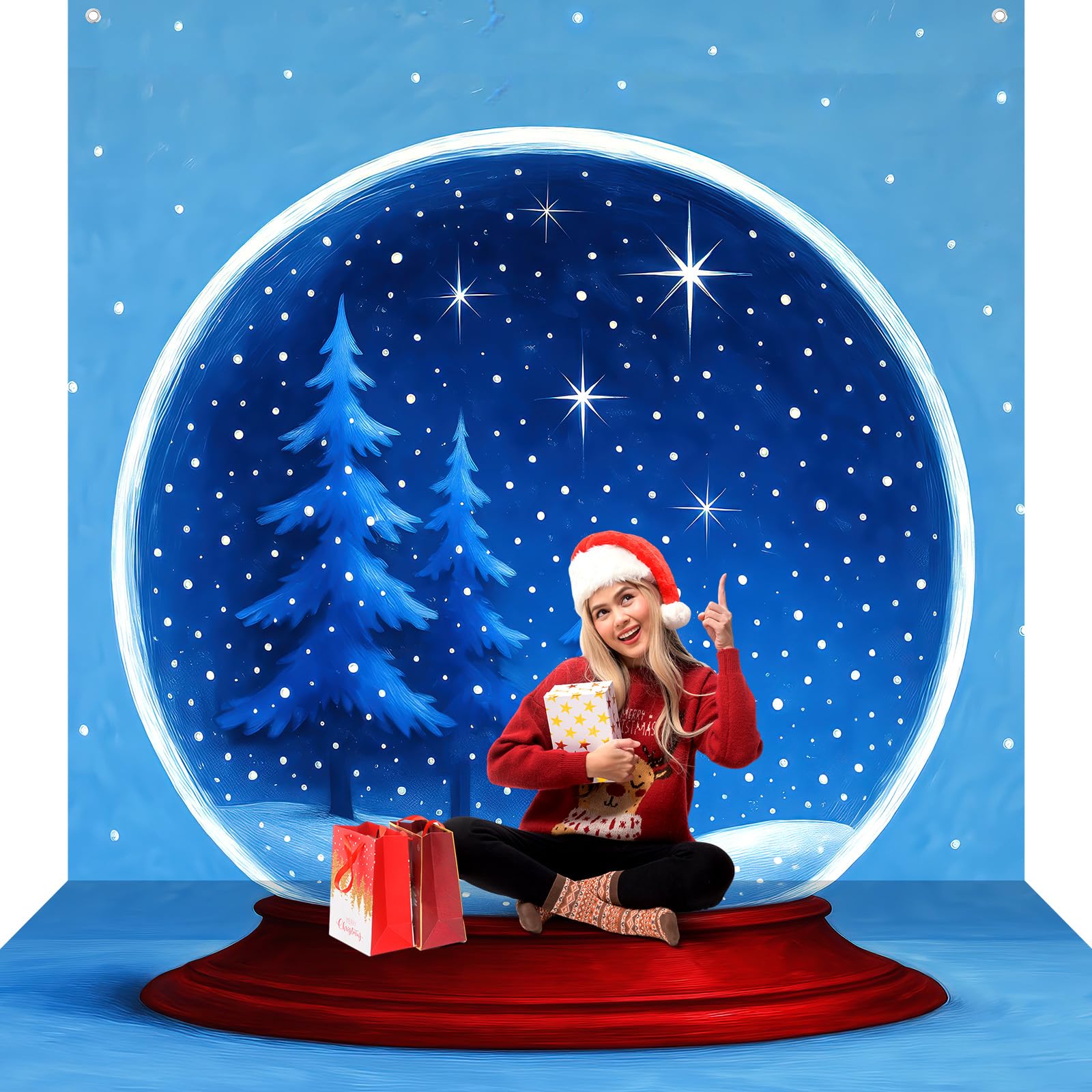 Peryiter 10x8 Ft Christmas Snow Crystal Globe Ball Photo Booth Backdrop