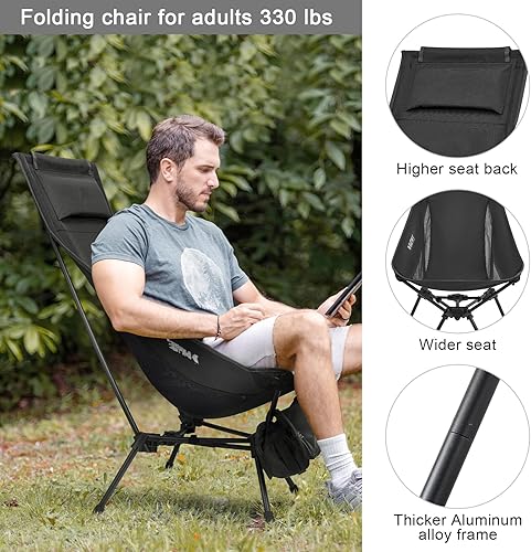 Miniatura 4 de G4Free Silla de campamento plegable y ligera con respaldo alto, silla de camping resistente de 330 libras con bolsillo para reposacabezas, color