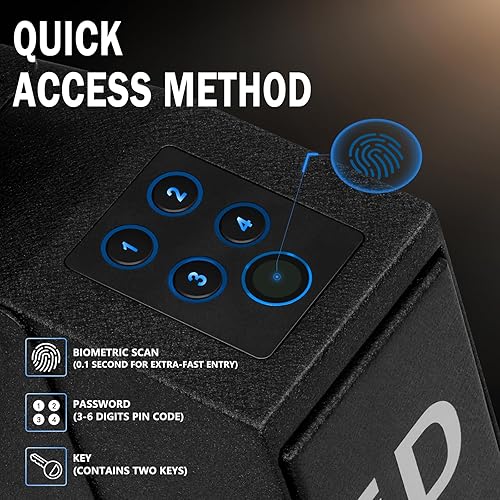 Miniatura 2 de Urban Deco Caja fuerte biométrica para pistola deslizante, caja fuerte para pistola de acceso rápido para mesita de noche, puerta corredera