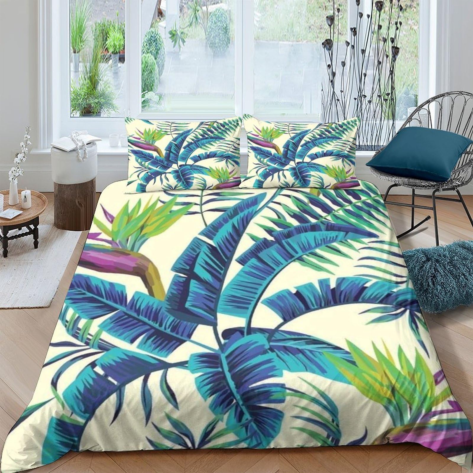 Ctjqhvkz Style-2 3D Printed Tropical Banana Leaf Fitted Sheet Microfiber Soft Breathable Palm Bed Cover For Bedroom Home Decor Single（135X200cm）