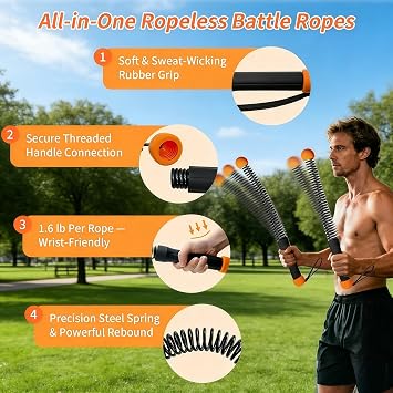 2PCS Weighted Ropeless Battle Ropes for Home Gym, Heavy Duty Arm Exerciser for Strength Training, Portable Battle Rope for Advanced Workouts and Core Muscle Building (Orange and Black 3)