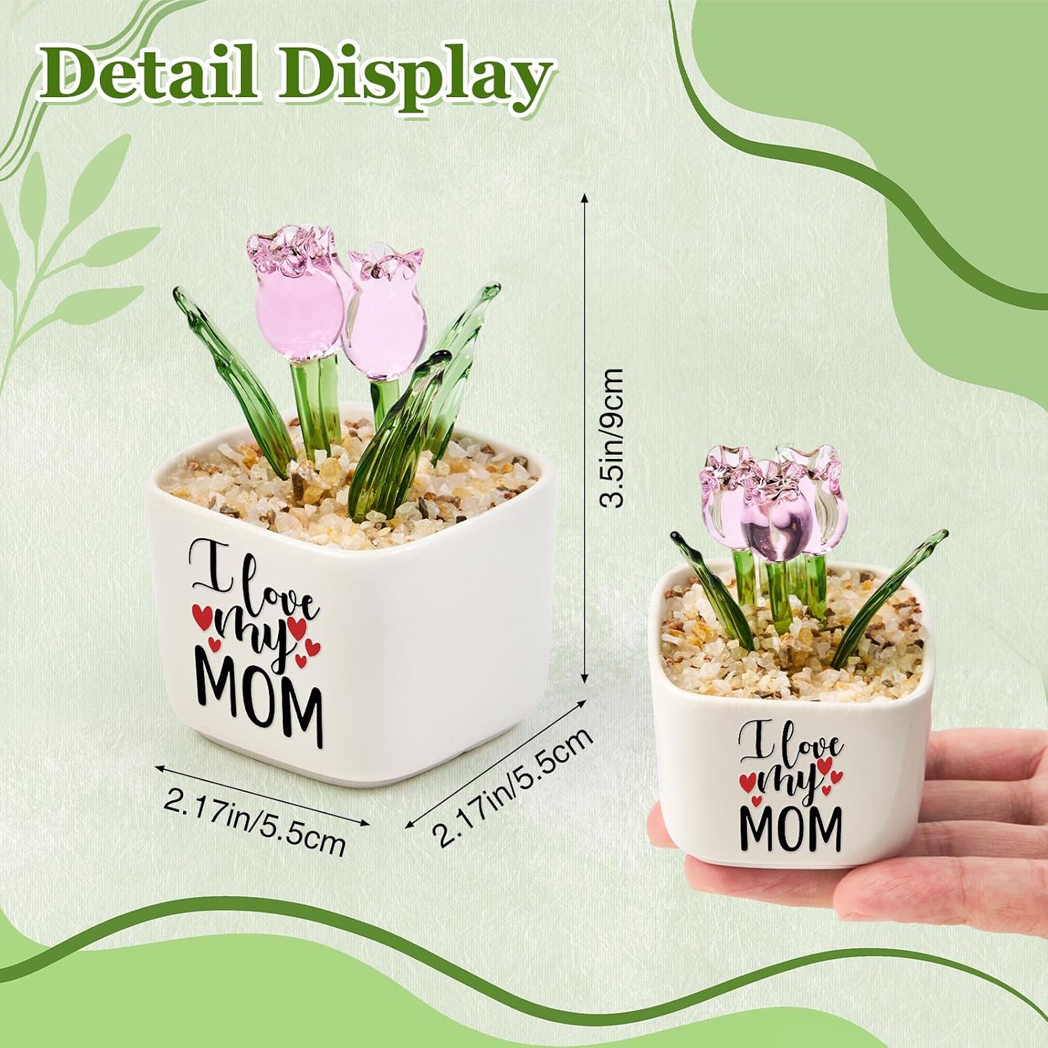 Pink Glass Everlasting Tulips Pot Birthday Gift Wedding Party Christmas