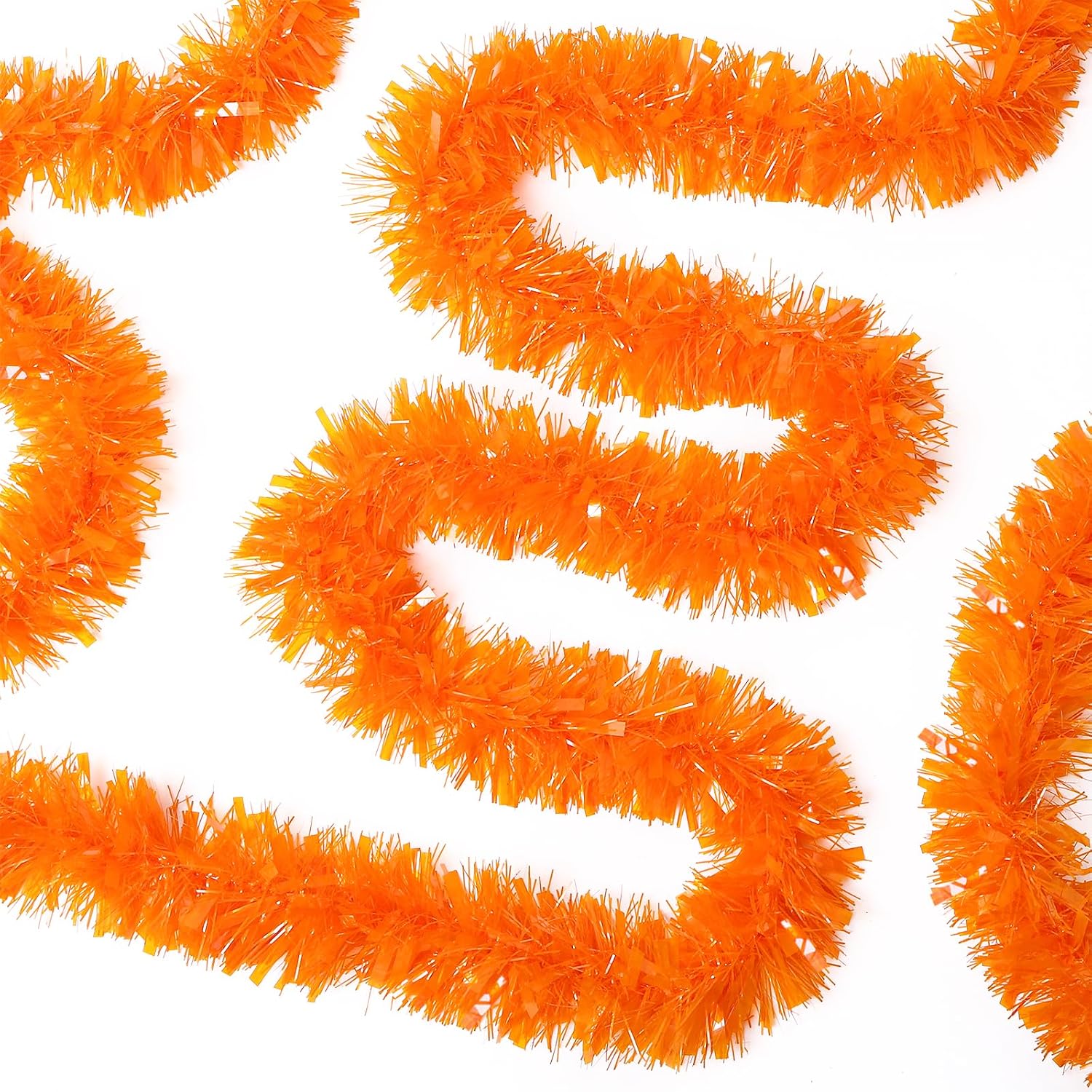 33FT Thanksgiving Tinsel Garlands Glittering Orange Metallic Twist Garland