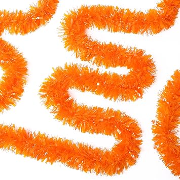 33FT Thanksgiving Tinsel Garlands Glittering Orange Metallic Twist Garland