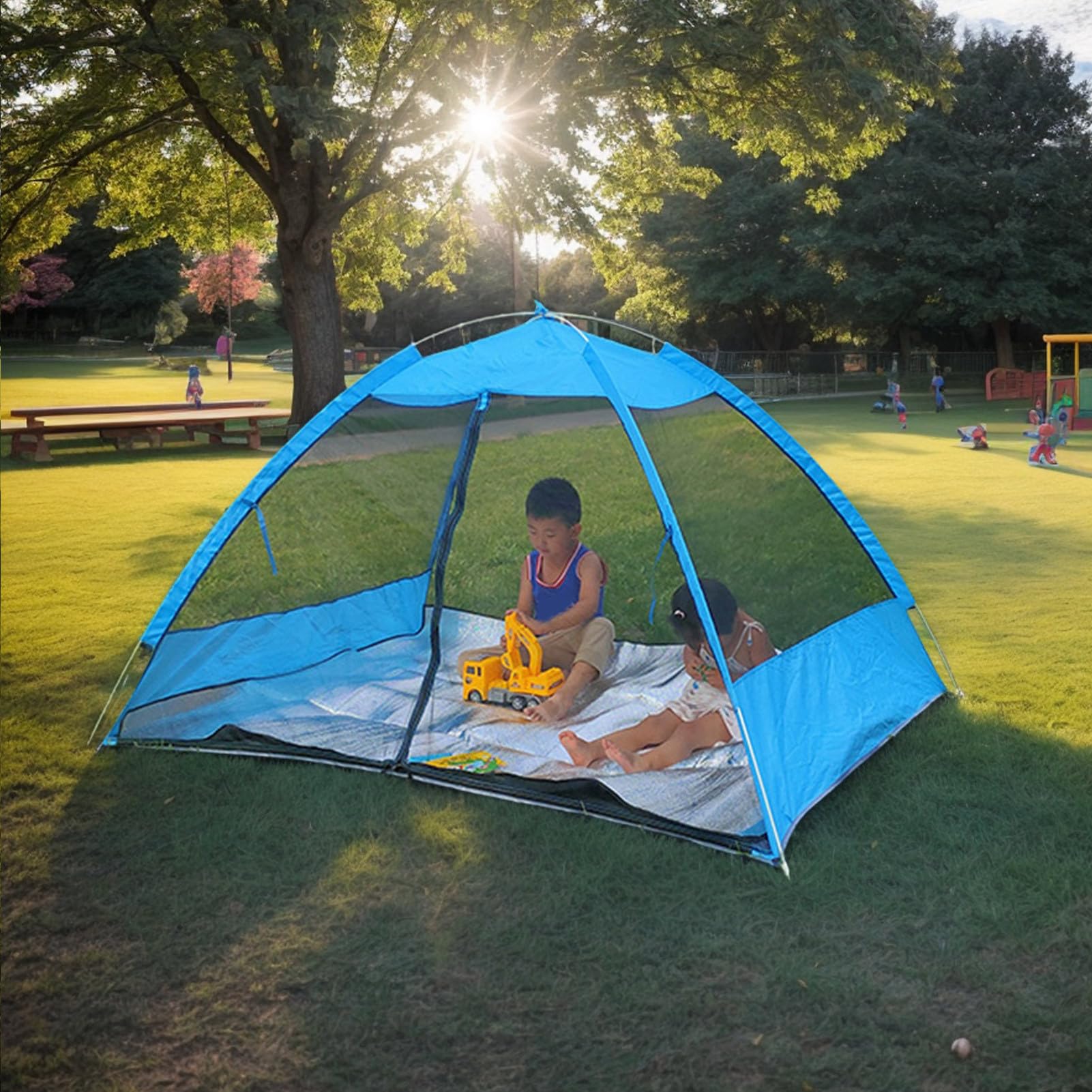 Tenda da spiaggia per tenda da spiaggia | Parasole portatile con protezione UV per 3/4 persone, per vacanze estive, patio, viaggi, esterni, famiglia