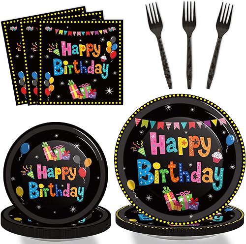 Miniatura 14 de Tevxj Juego de vajilla de 96 piezas para fiesta mexicana de feliz cumpleaños, platos de postre desechables, platos de fiesta, servilletas, tenedores