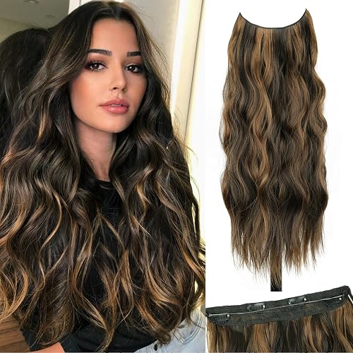 NOVFLKW Balayage Dark Brown Halo Hair Extensions 20 Inch