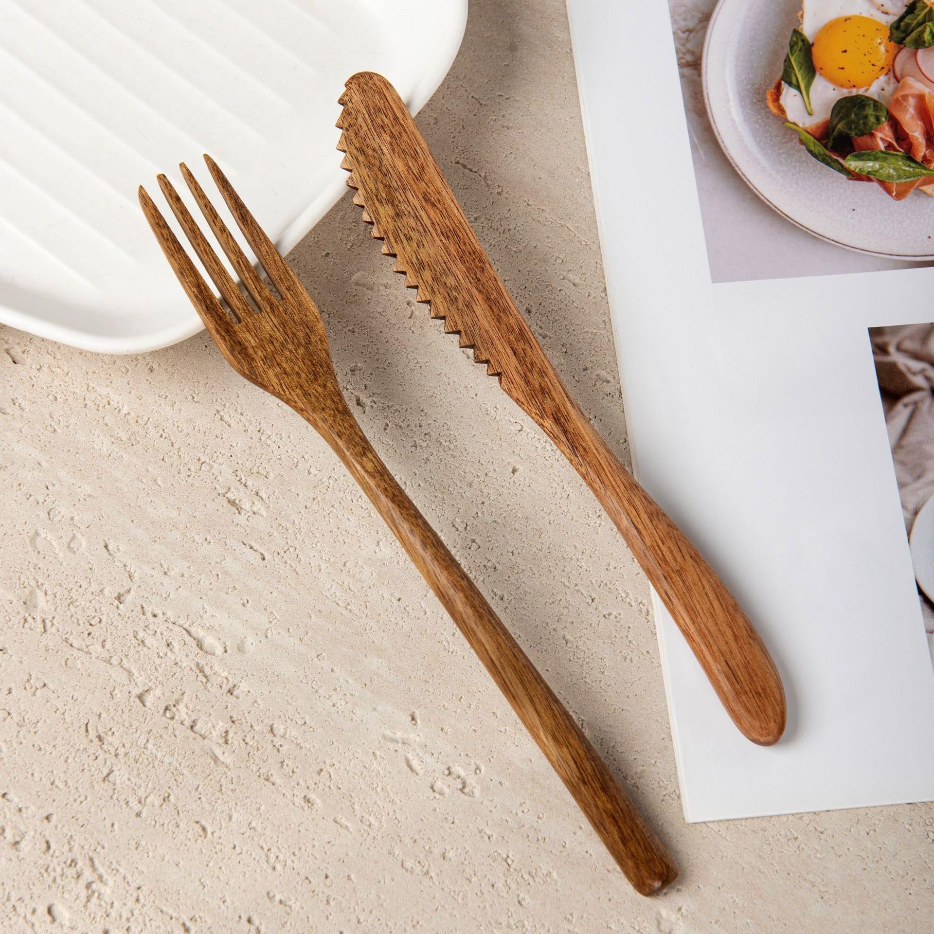Cucchiai E Forchette Di Legno Set Di Posate Portatili In Legno Color Noce 8 Set Riutilizzabili Per Cene In Casa