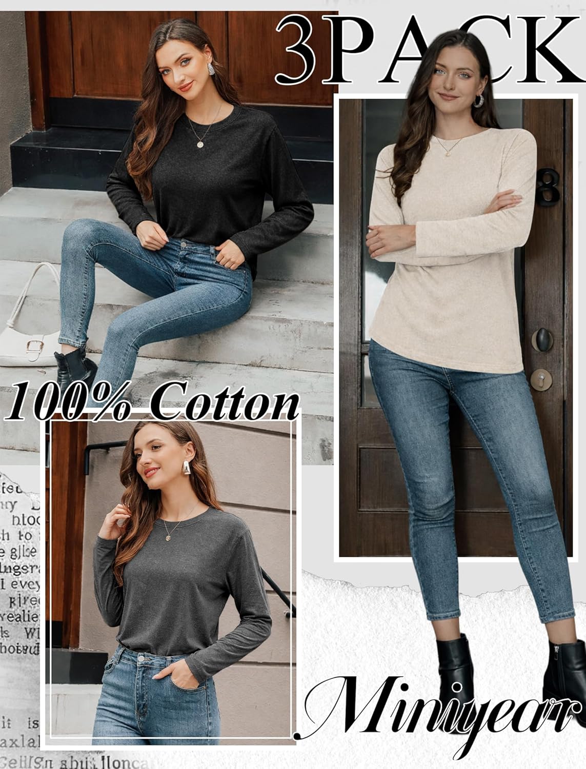 Womens Oversized Long Sleeve T Shirts Crewneck Acid Washed Trendy Outfits Lightweight Soft Basic Workout Y2K Tops - Image 2