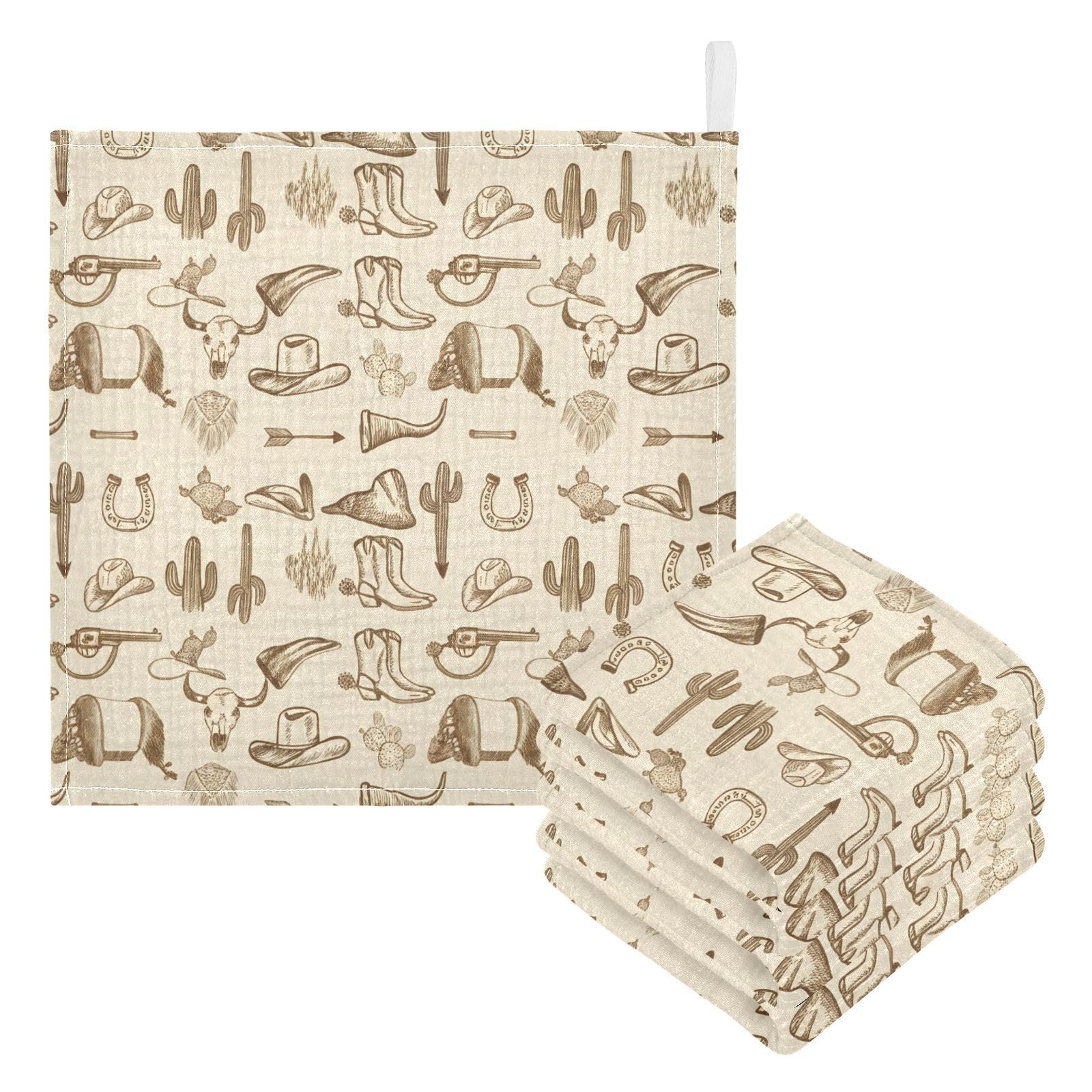 Kigai Western Cowboy Baby Washcloths,3pcs Ultra Soft Absorbent Towel,Newborn Bath Face Towel, Natural Reusable Baby Wipes for Sensitive Skin, Baby Registry as Shower