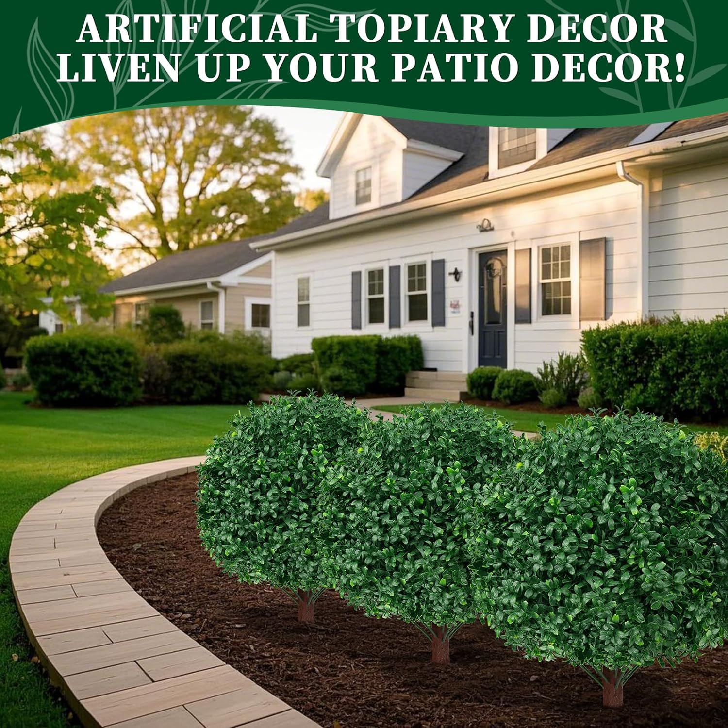 Artificial Boxwood Topiary Ball Trees,2 Set of 16'' UV Resistant Fake Evergreen Shrubs Bushes Plants with Ground Spike, Fake Plants for Outdoor Indoor Front Porch Garden - Image 7