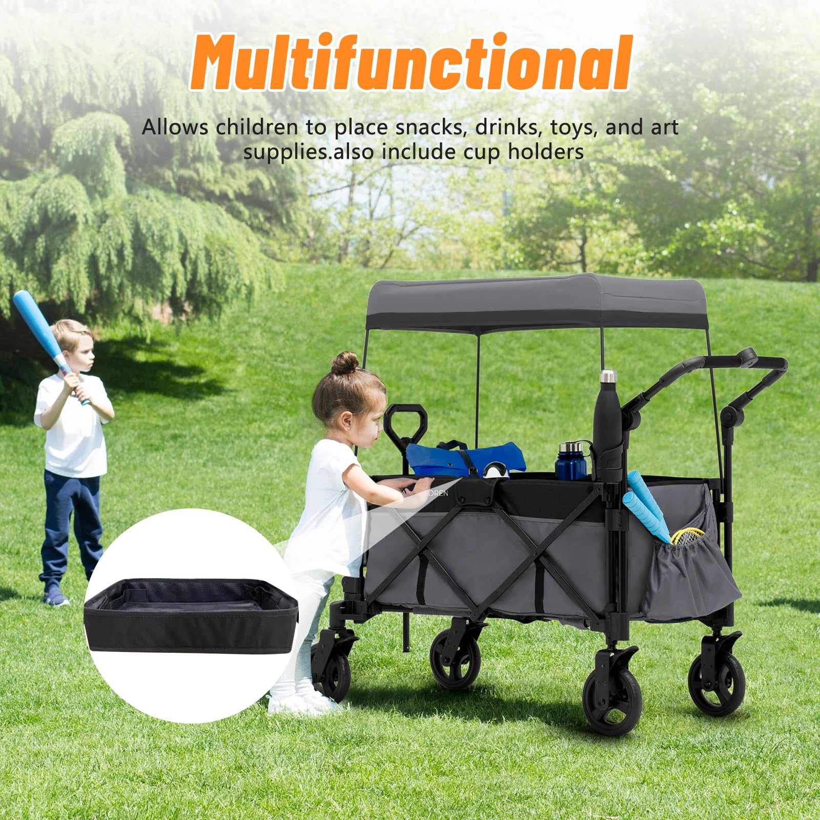 Plateau universel double face pour poussette avec poche en filet - Plateau à collation pour Wonderfold Wagon série W - Accessoires de poussette pour activités - Étanche - 38 x 18 x 3 cm (série W2)