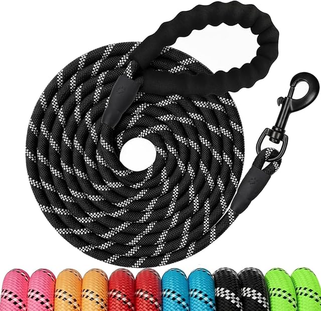 Strong Heavy Duty Dog Leash for Large Dogs with Padded Handle - 6FT,10FT,15FT,30FT,50FT Long Dog Leads, Durable Pet Training Leash for Medium & Small Dogs (6FT1/2Inch,Black)
