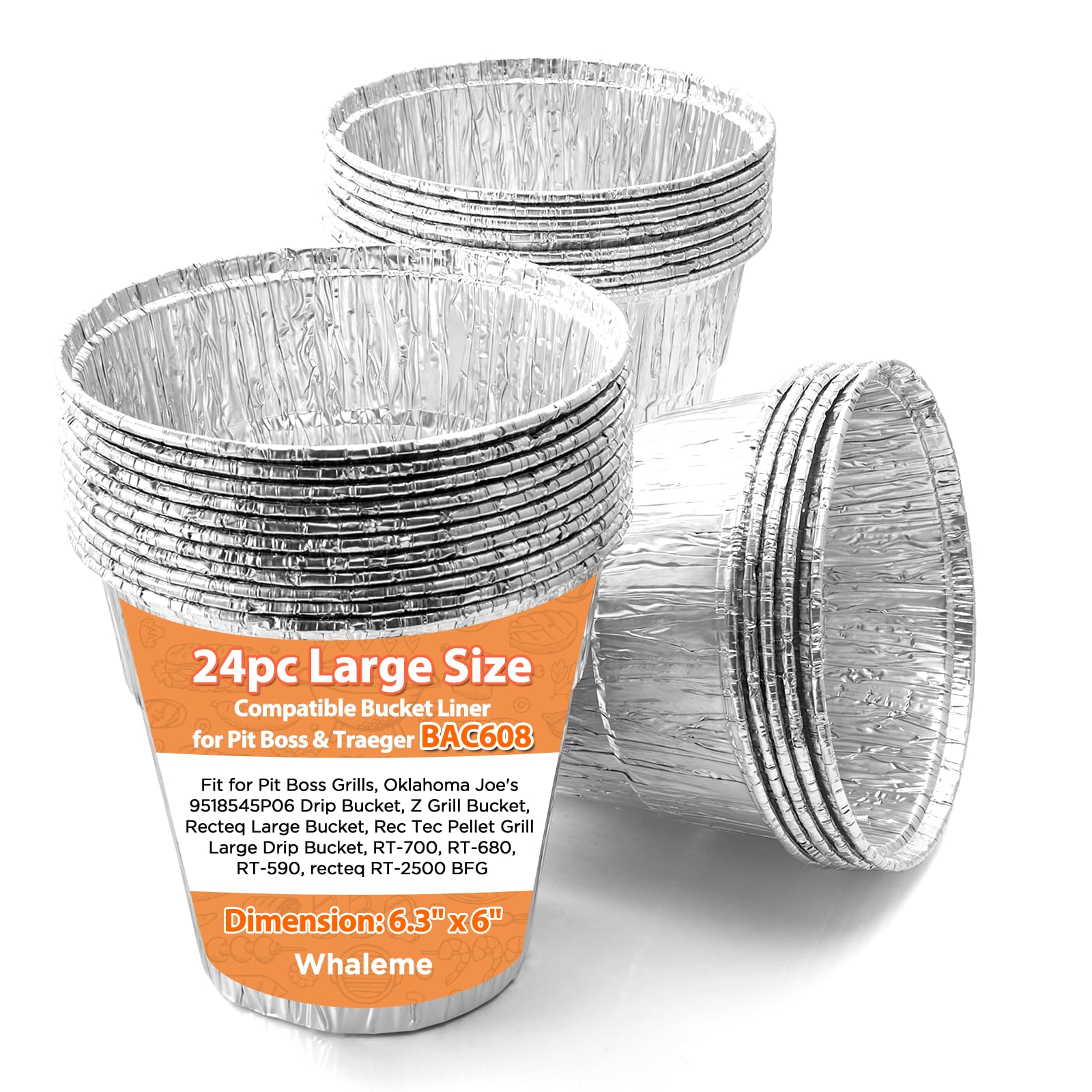 Photo 1 of 24 Pack Disposable Foil Liners & Grease Bucket Liners for Pit Boss Grills 67292 Foil, Traeger BAC608 Grease&Ash Keg, Ironwood, Flatrock, Recteq Large Bucket etc. 6.3 x 6.0”, Disposable Drip Bucket Cup