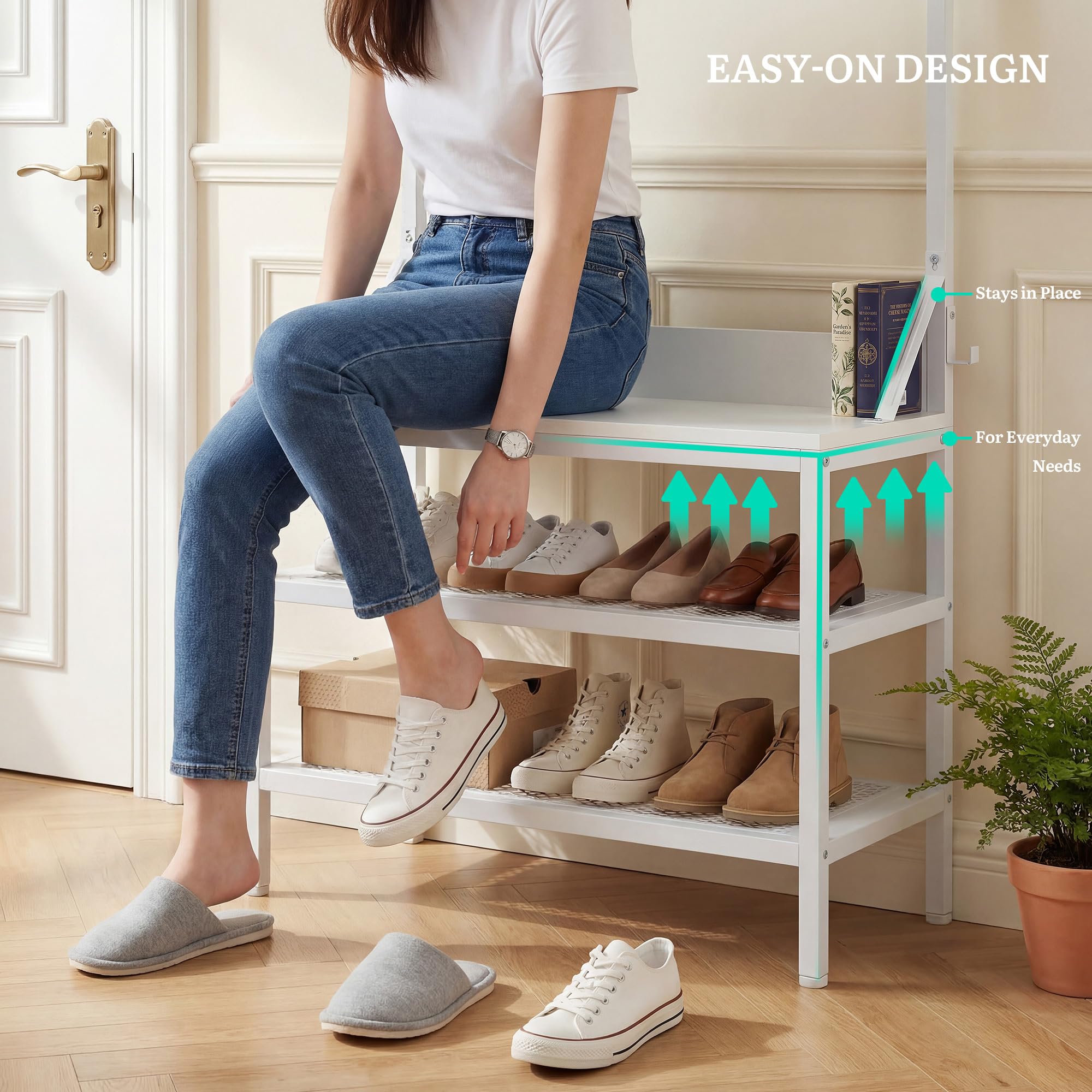 YITAHOME Coat Rack Stand with Shoe Storage, Freestanding Hallway Unit with 2 Shelves - Image 5