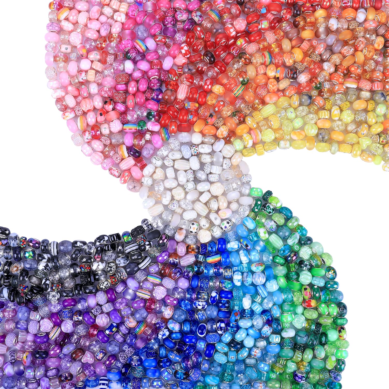 260 Pieces Large Hole Fairy Wand Garden Beads, Assorted European Craft Beads Mixed Color Lampwork Spacer Beads,European Large Hole Beads for DIY Jewelry Making Supplies (25 Style)