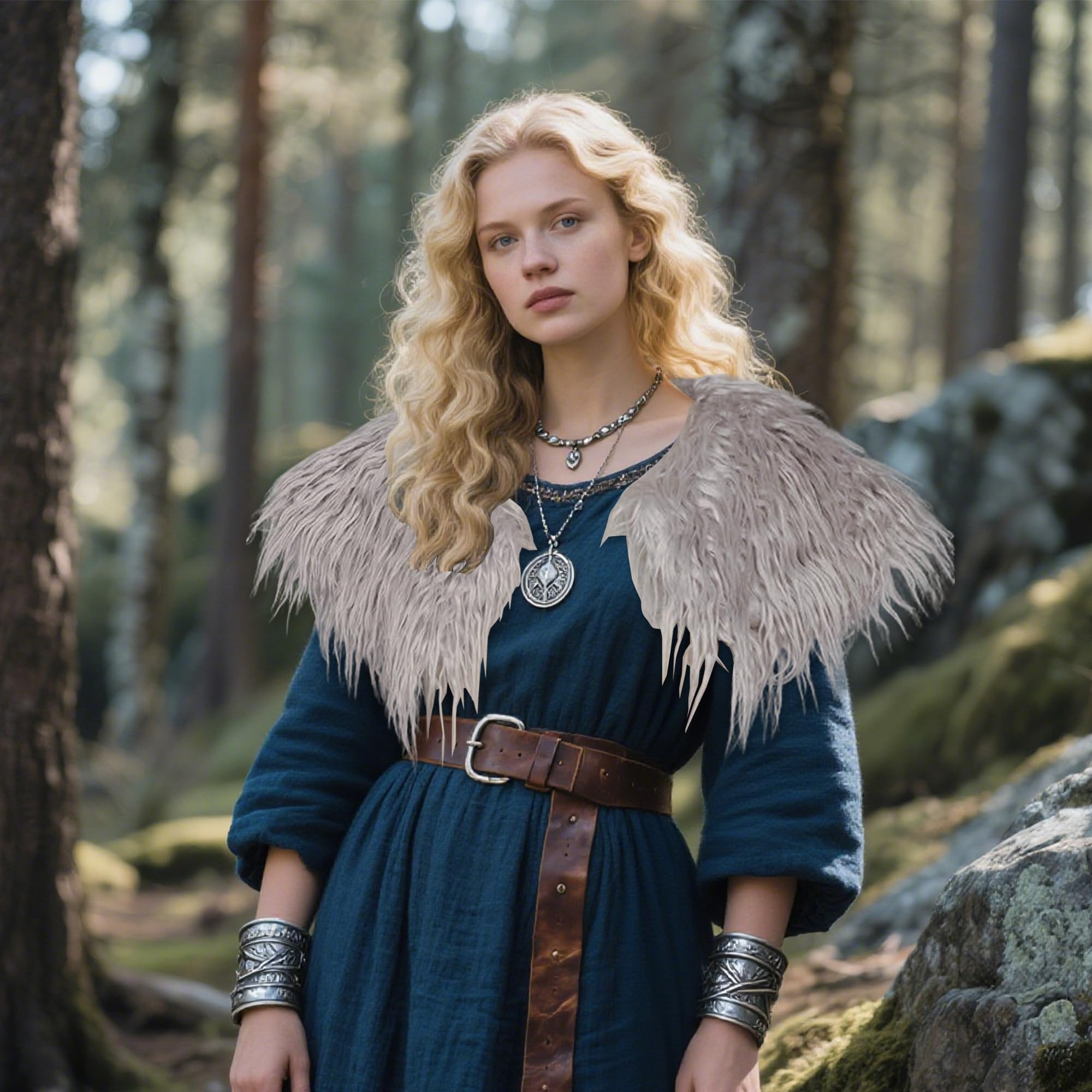 Damen Viking Kunstfell Kragen Künstlicher Pelzkragen Mädchen Wikinger Fell