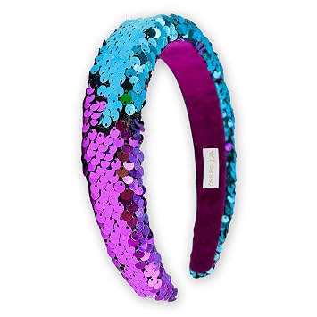FROG SAC Reversible Sequin Headband for Girls, Wide Headbands for Kids, Sparkly Rainbow Toddler Hair Bands, Sparkle Head Band Hair Accessories, Easter Basket Fillers Stocking Stuffers Teal/Purple