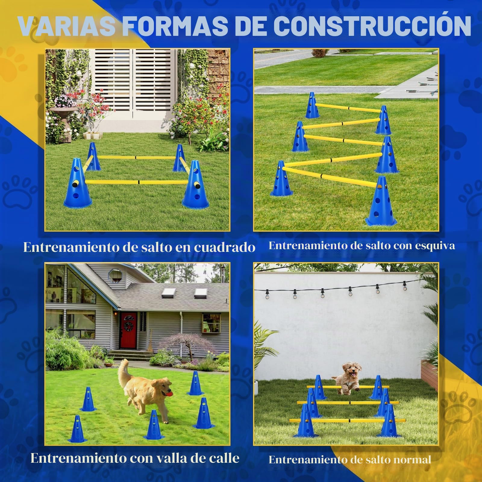Agility Set Perros Barreras Juego de Obstáculos Niños Obstáculos para Niños Perros Parcurso para Saltar, Perro Cavaletti, 8 conos de 23 cm de altura + 8 barras de 80 cm de largo, para