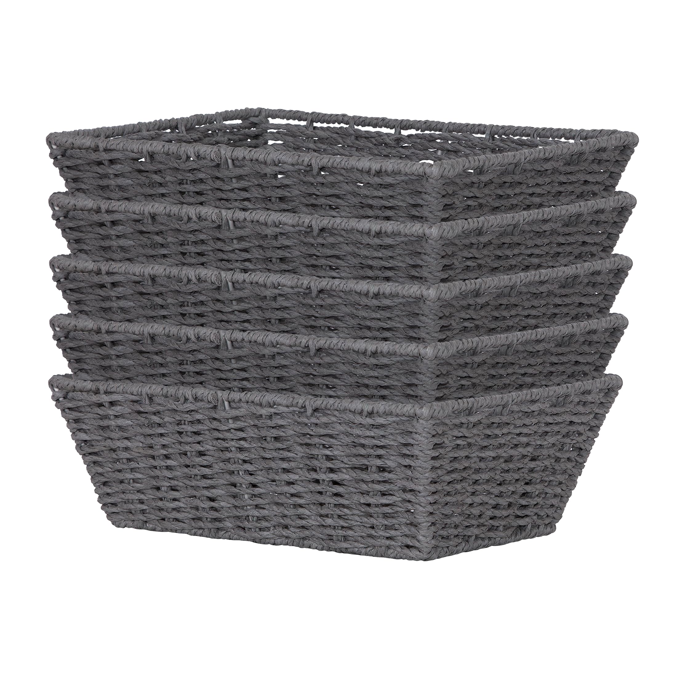Wickerfield 5PCS Paper Rope Storage Baskets, Empty Hamper Basket, Woven Wicker Basket for Shelves (Grey)