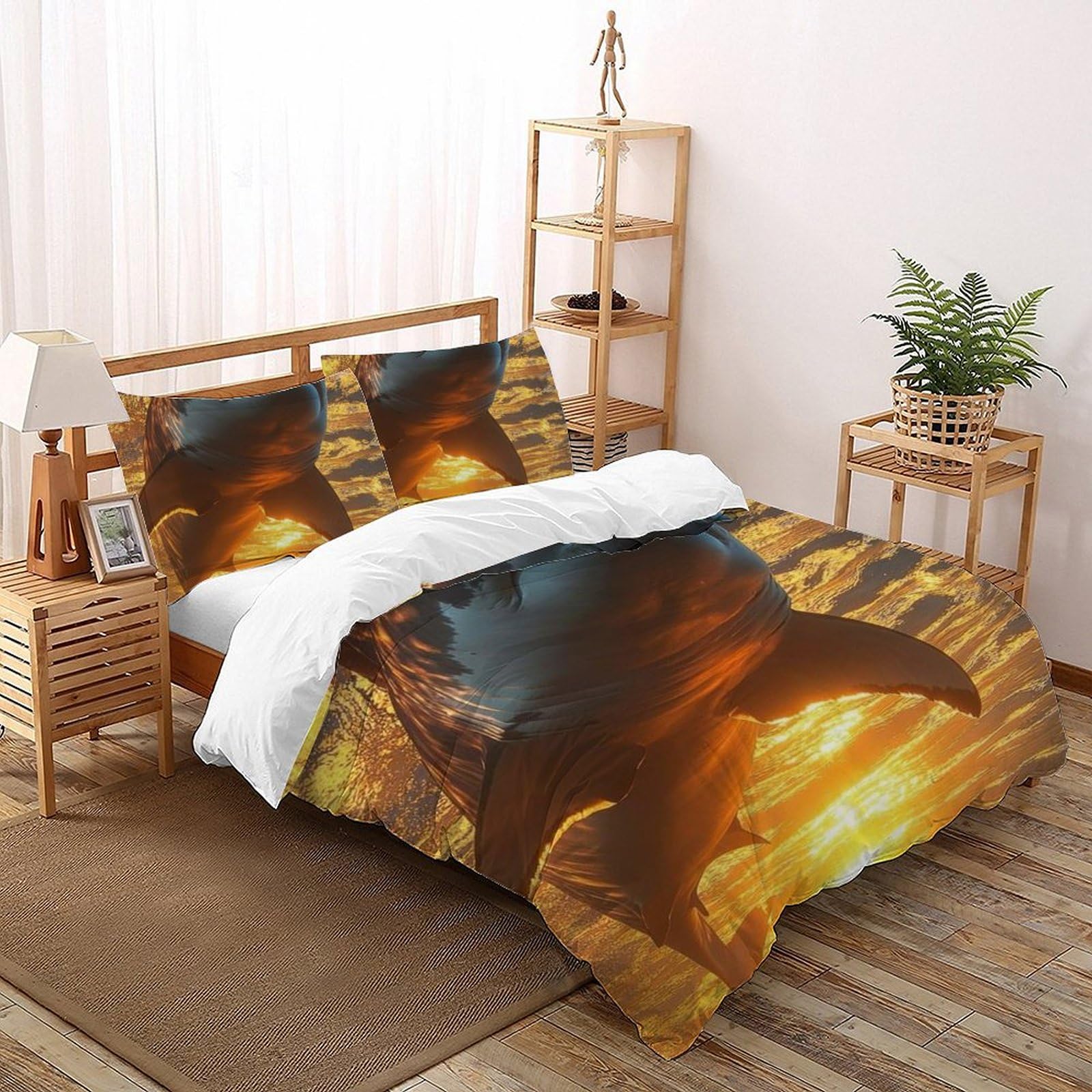 Housse de couette requin en microfibre douce et zippée pour chambre adulte